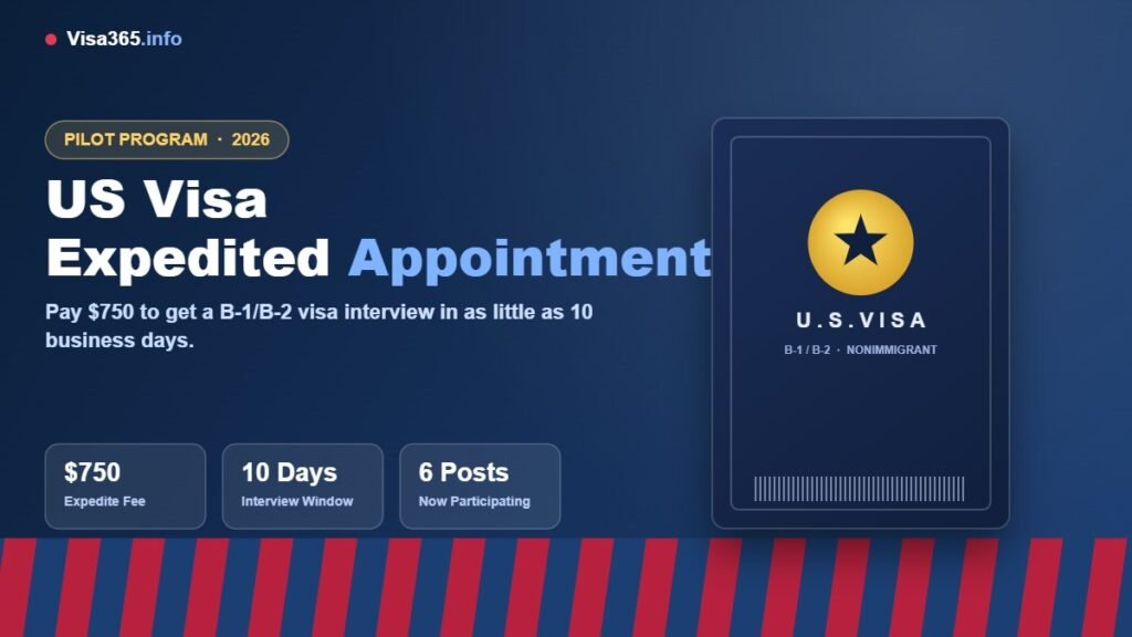 US visa expedited appointment pilot program 2026 - $750 fee for a B-1/B-2 interview within 10 days